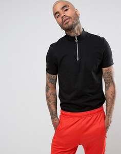 Черная футболка с высоким воротом на молнии ASOS - Черный