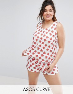 Пижамные майка и шорты с принтом клубники ASOS CURVE - Мульти