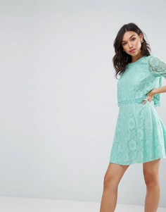 Кружевное приталенное платье мини с кроп-топом ASOS - Зеленый