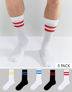 Набор из 5 пар спортивных носков в полоску ASOS - Мульти