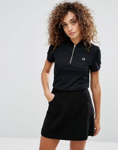 Футболка-поло с воротником на молнии и сетчатым верхним слоем Fred Perry - Черный