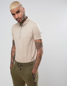 Бежевая футболка-поло на молнии ASOS - Бежевый