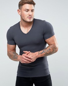 Черная облегающая футболка с V-образным вырезом ASOS - Серый
