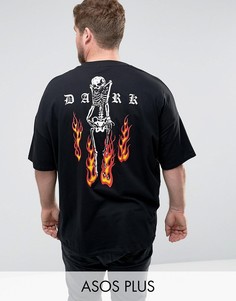 Oversize-футболка с принтом скелета на спине ASOS PLUS - Черный
