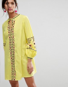 Платье с длинными рукавами и вышивкой ASOS PREMIUM - Черный