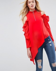 Асимметричный топ с открытыми плечами и бегунком-кольцом ASOS - Красный