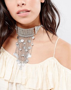 Фестивальное ожерелье-чокер с монетками ASOS - Серебряный