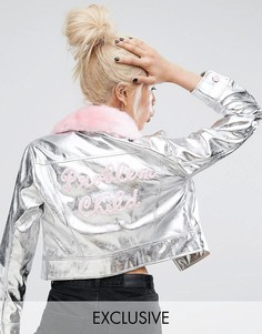 Свободная куртка с воротником из искусственного меха Lazy Oaf - Серебряный