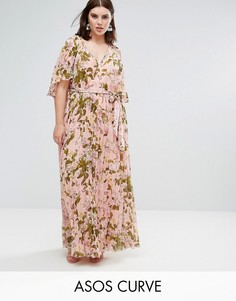 Плиссированное платье макси с рукавами клеш и цветочным принтом ASOS CURVE - Мульти