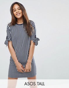 Платье-футболка в полоску с завязками на рукавах ASOS TALL - Мульти