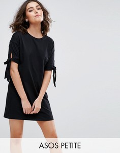 Платье-футболка с завязками на рукавах ASOS PETITE - Черный