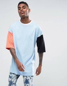 Длинная oversize-футболка с разными рукавами ASOS - Синий