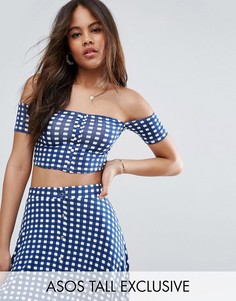 Комбинируемый кроп-топ в клеточку на пуговицах ASOS TALL - Мульти
