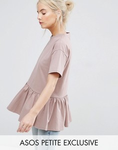 Футболка с оборкой по краю ASOS PETITE - Коричневый