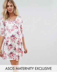 Платье с запахом и цветочным принтом ASOS Maternity NURSING - Белый