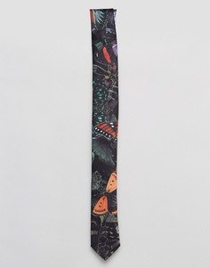 Узкий галстук с принтом бабочек ASOS - Черный