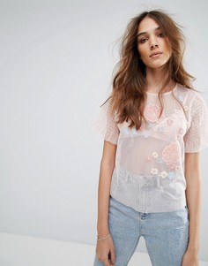 Сетчатый топ с вышивкой Miss Selfridge - Бежевый