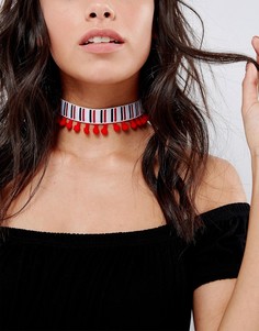 Ожерелье-чокер в полоску с помпоном ASOS - Мульти