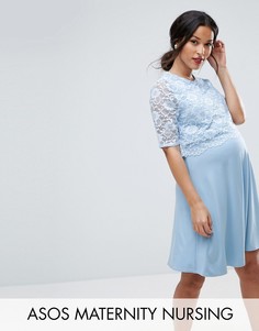 Короткое приталенное платье в два слоя с кружевом ASOS Maternity NURSING - Синий
