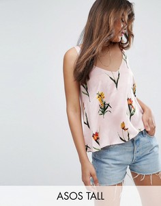 Свободный атласный топ с цветочным принтом ASOS TALL - Мульти