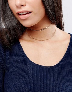 Ожерелье-чокер в несколько рядов с тонким диском ASOS - Золотой