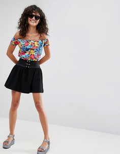 Фактурная мини-юбка с отделкой в стиле корсета на талии ASOS - Черный