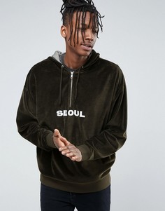 Oversize-худи из велюра с молнией и вышивкой ASOS - Зеленый