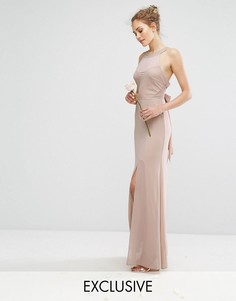 Шифоновое платье макси с отделкой в цвет и завязкой TFNC WEDDING - Коричневый