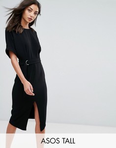 Тканое платье миди с D-образным кольцом ASOS TALL - Черный
