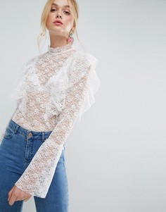 Кружевная блузка с оборками ASOS - Белый