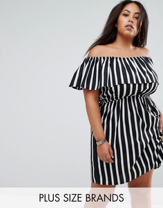 Платье в полоску с открытыми плечами Boohoo Plus - Мульти