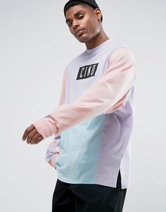 Свободный лонгслив с текстовым принтом и вставками ASOS - Мульти