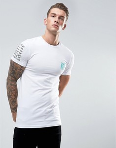 Длинная обтягивающая футболка с текстовым принтом и вышивкой ASOS - Белый