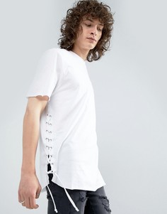 Длинная футболка с закругленным краем и люверсами ASOS - Белый