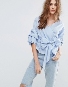 Клетчатая блузка с запахом New Look - Синий