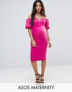 Платье миди с пышными рукавами ASOS Maternity PREMIUM - Розовый