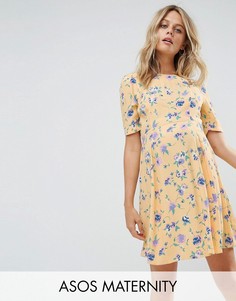 Чайное платье с вырезами на плечах и цветочным принтом в стиле 40-х ASOS Maternity - Желтый