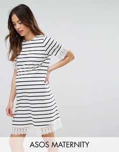 Платье для беременных в полоску с кружевной отделкой ASOS Maternity - Мульти