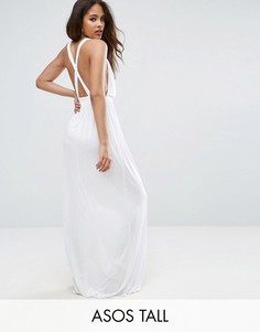 Трикотажное пляжное платье макси с перекрестом на спине ASOS TALL - Белый