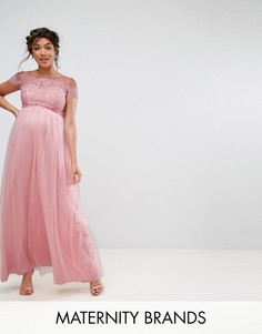 Кружевное платье макси с открытыми плечами Chi Chi London Maternity - Розовый