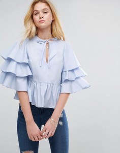 Хлопковый топ с оборкой ASOS Premium - Синий