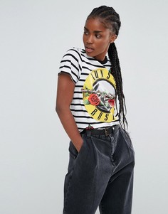 Футболка в полоску с принтом Guns N Roses и нашивками с пайетками ASOS - Мульти