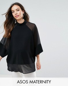 Свободная футболка с полупрозрачными вставками ASOS Maternity - Черный