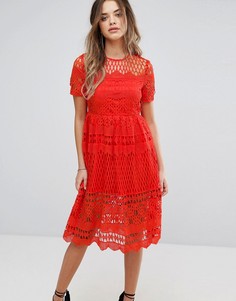 Кружевное приталенное платье Boohoo - Красный