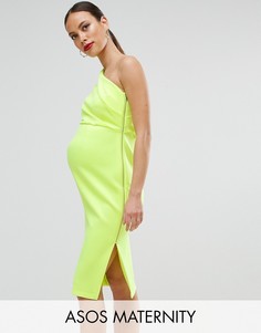 Платье миди на одно плечо с глубокими складками и открытой молнией ASOS Maternity - Желтый