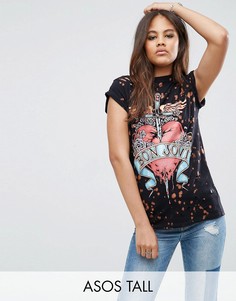Футболка с принтом Bon Jovi и выбеленным эффектом ASOS TALL - Черный