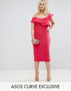 Асимметричное облегающее платье с оборками ASOS CURVE - Розовый