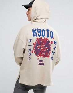 Oversize-худи с принтом на спине ASOS - Бежевый
