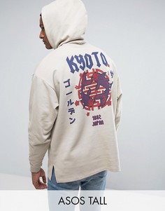 Свободный худи с принтом Kyoto на спине ASOS TALL - Бежевый