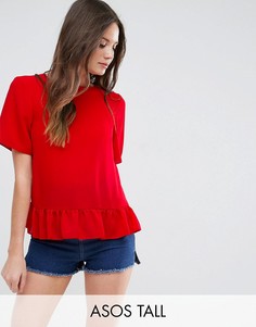 Тканая футболка с оборкой по краю ASOS TALL - Красный